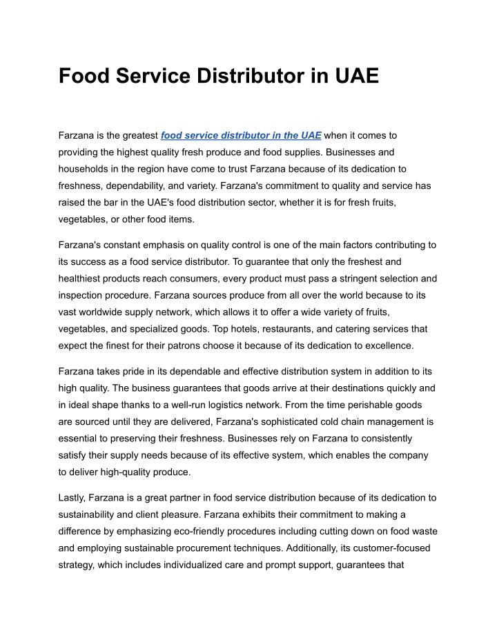 food service distributor in uae