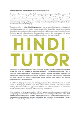 Revolutionized your education with online Hindi language tutors