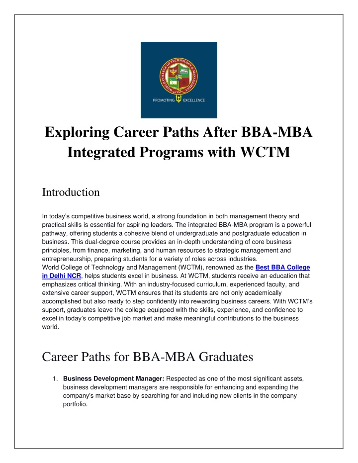 exploring career paths after bba mba integrated