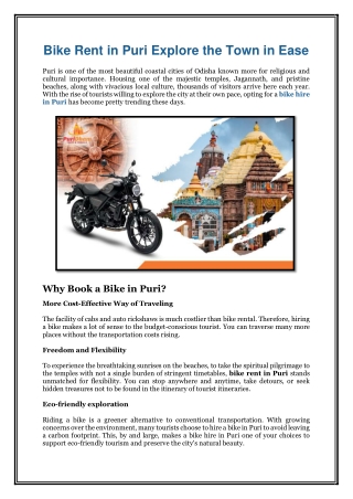 Bike Rent in Puri Explore the Town in Ease