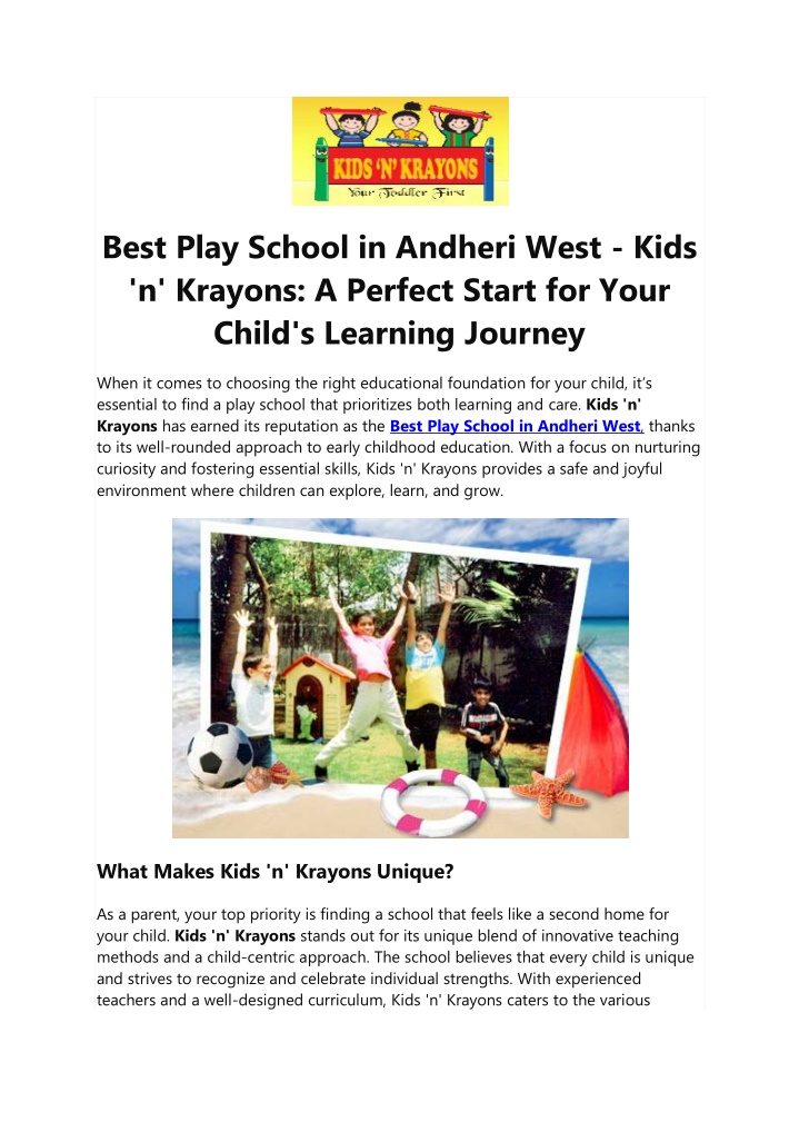 best play school in andheri west kids n krayons