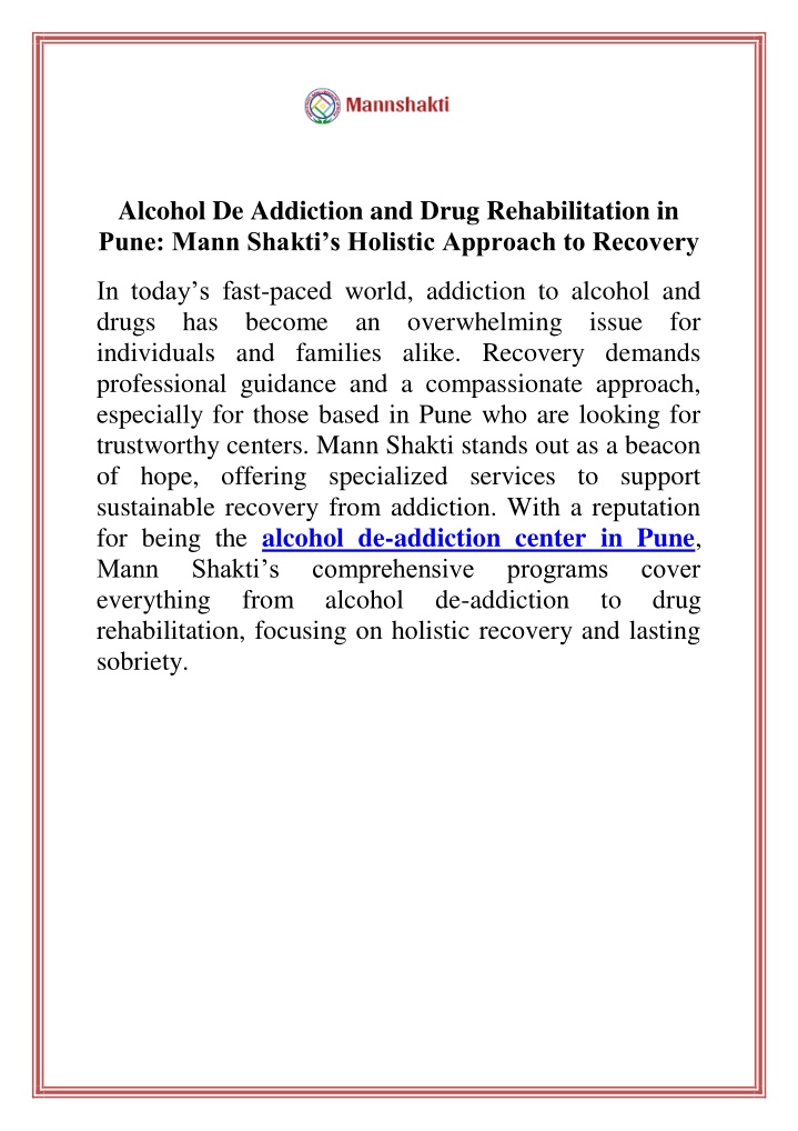 alcohol de addiction and drug rehabilitation