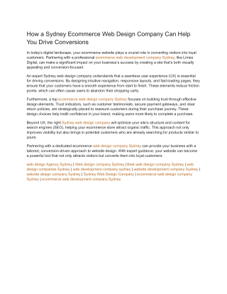 How a Sydney Ecommerce Web Design Company Can Help You Drive Conversions