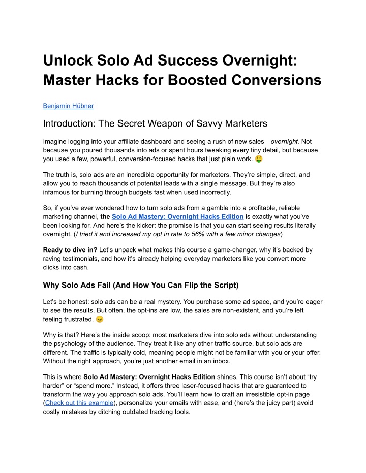 unlock solo ad success overnight master hacks