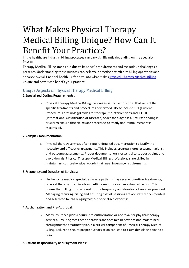 what makes physical therapy medical billing