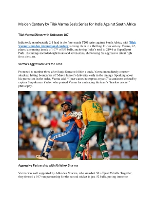 Maiden Century by Tilak Varma Seals Series for India Against South Africa