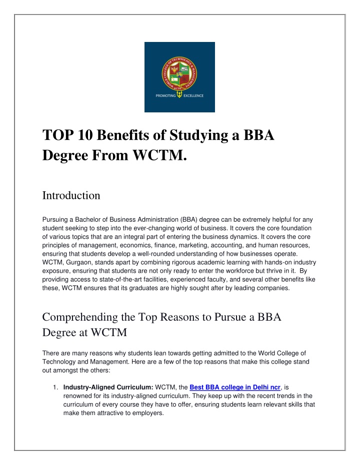 top 10 benefits of studying a bba degree from wctm