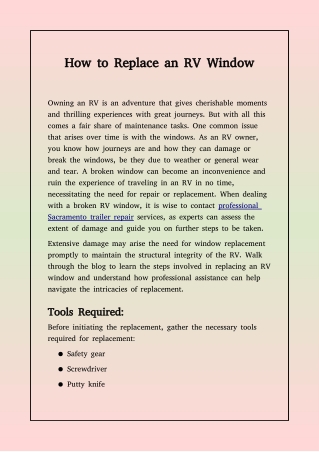 How to Replace an RV Window