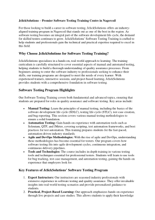 jclicksolutions premier software testing training