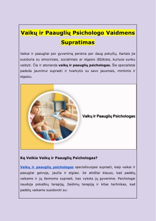 Vaikų ir Paauglių Psichologo Vaidmens Supratimas