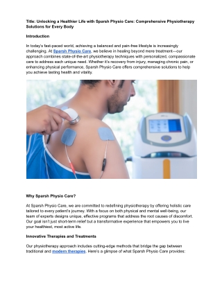Unlocking a Healthier Life with Sparsh Physio Care