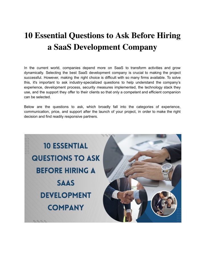 PPT - 10 Essential Questions to Ask Before Hiring a SaaS Development ...