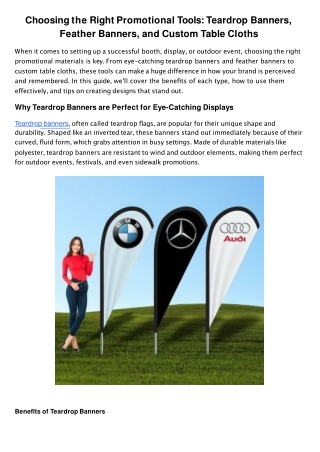 Choosing the Right Promotional Tools Teardrop Banners, Feather Banners, and Custom Table Cloths