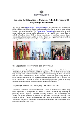 Trayarunya: Donate for Child Education—Make an Impact Today