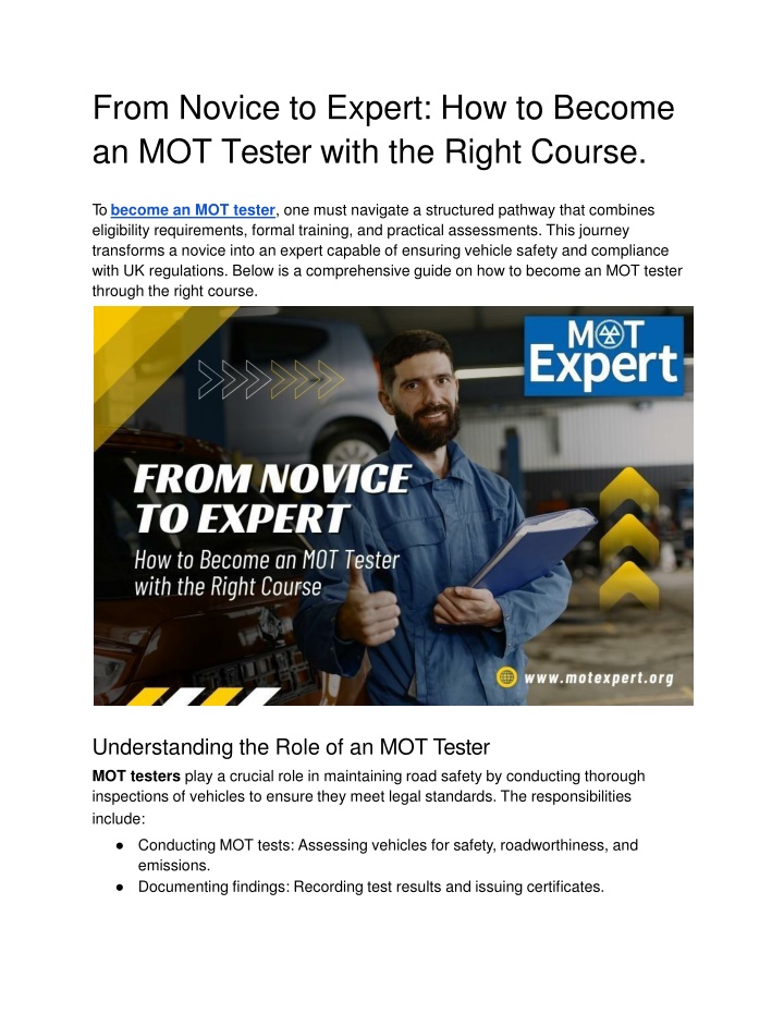 from novice to expert how to become an mot tester with the right course