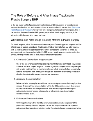 The Role of Before and After Image Tracking in Plastic Surgery EHR