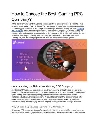How to Choose the Best iGaming PPC Company?