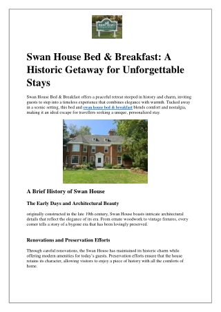 Swan House Bed & Breakfast A Historic Getaway for Unforgettable Stays