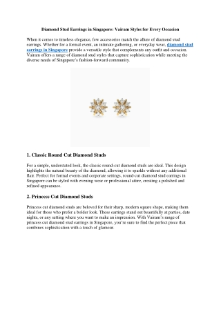 Diamond Stud Earrings in Singapore  vairam Styles for Every Occasion