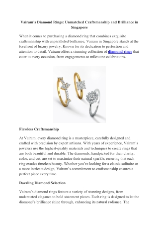 Vairam’s Diamond Rings Unmatched Craftsmanship and Brilliance in Singapore