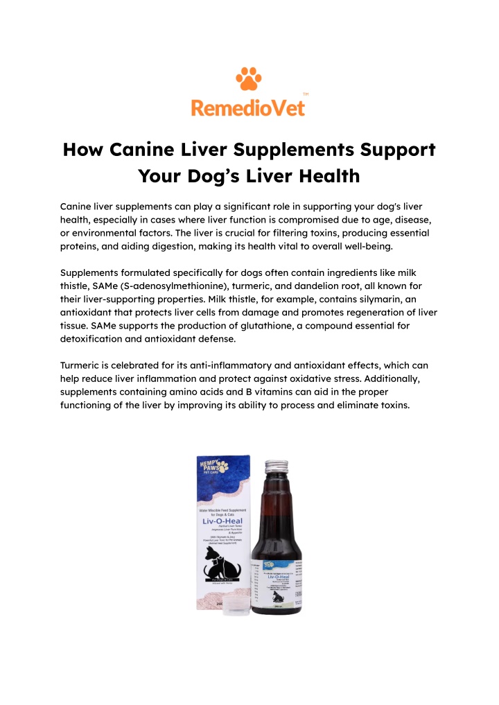 how canine liver supplements support your