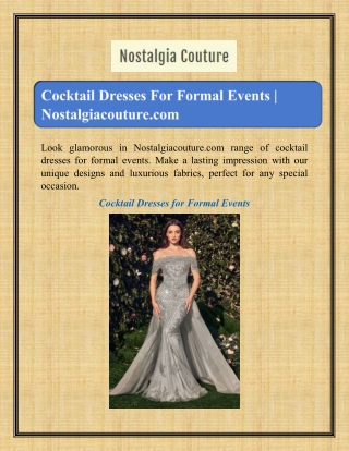 Cocktail Dresses For Formal Events | Nostalgiacouture.com