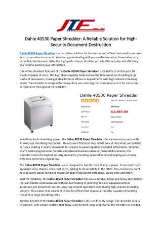 Dahle 40530 Paper Shredder: A Reliable Solution for High-Security Document Destr