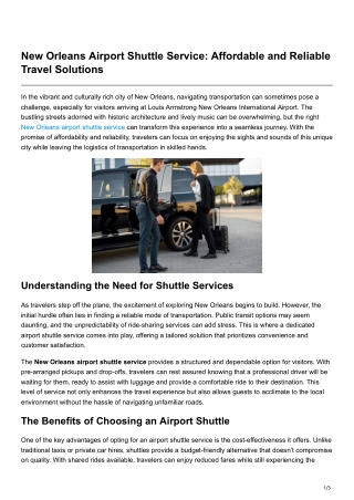New Orleans Airport Shuttle Service Affordable and Reliable Travel Solutions