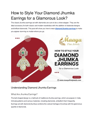 How to Style Your Diamond Jhumka Earrings for a Glamorous Look