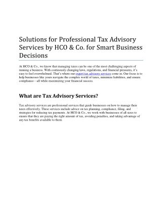 Solutions for Professional Tax Advisory Services by HCO & Co. for Smart Business