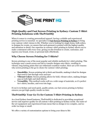 high quality and fast screen printing in sydney