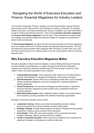 Navigating the World of Executive Education and Finance_ Essential Magazines for Industry Leaders