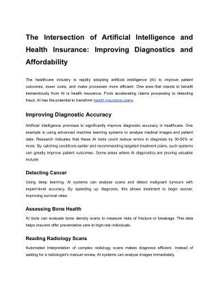 The Intersection of Artificial Intelligence and Health Insurance_ Improving Diagnostics and Affordability