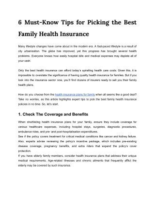 6 Must-Know Tips for Picking the Best Family Health Insurance