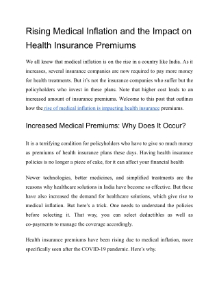 Rising Medical Inflation and the Impact on Health Insurance Premiums