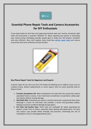 Essential Phone Repair Tools and Camera Accessories for DIY Enthusiasts