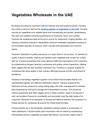 Vegetables Wholesale in the UAE