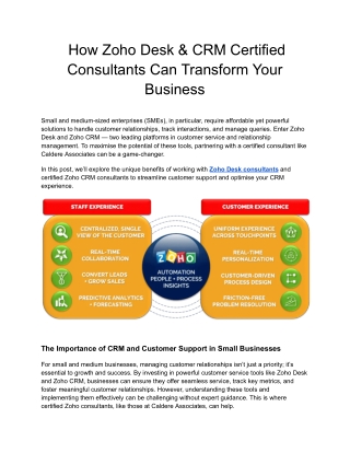 how zoho desk crm certified consultants