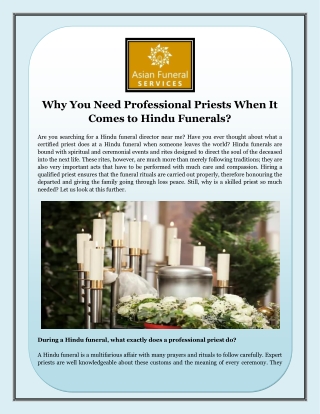 Why You Need Professional Priests When It Comes to Hindu Funerals