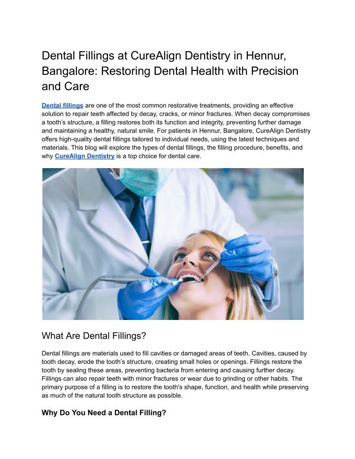 dental fillings at curealign dentistry in hennur