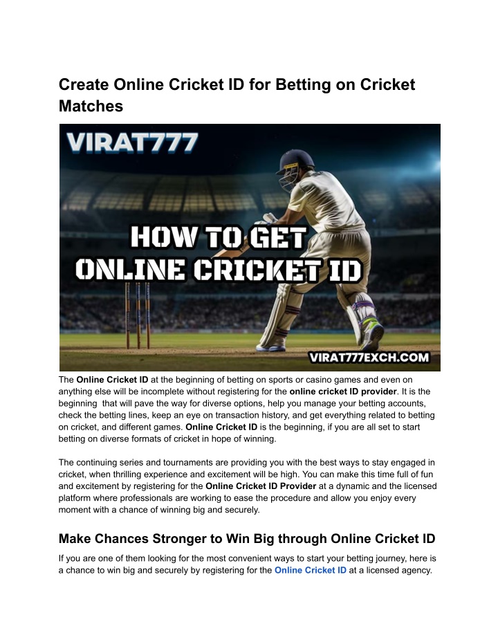 create online cricket id for betting on cricket