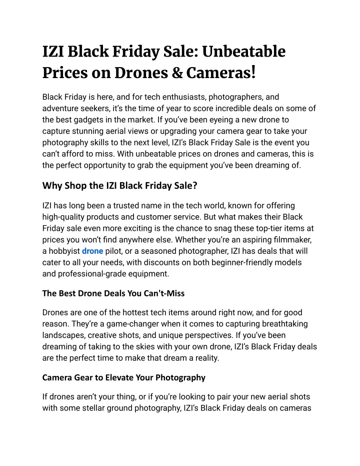 izi black friday sale unbeatable prices on drones