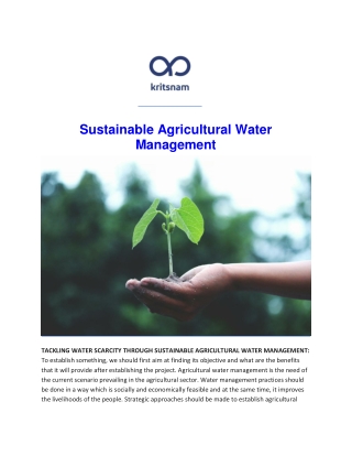 Sustainable Agricultural Water Management
