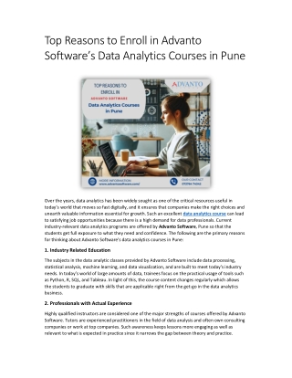 Top Reasons to Enroll in Advanto Software’s Data Analytics Courses in Pune