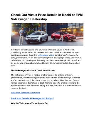 Check Out Virtus Price Details in Kochi at EVM Volkswagen Dealership