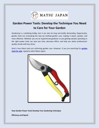 Garden Power Tools: Develop the Technique You Need to Care for Your Garden