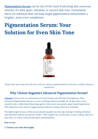 Advanced Pigmentation Serum: Brighten and Even Skin Tone