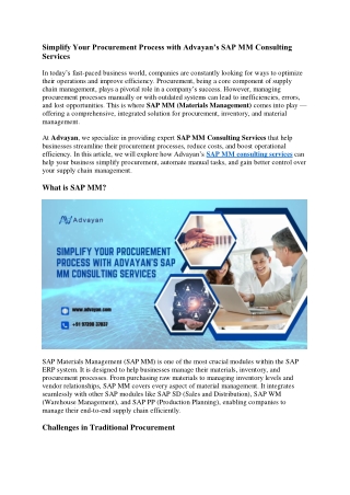 Simplify Your Procurement Process with Advayan’s SAP MM Consulting Services