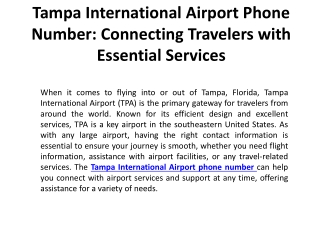 Tampa International Airport Phone Number: Connecting Travelers with Essential Se