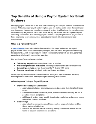 Top Benefits of Using a Payroll System for Small Business